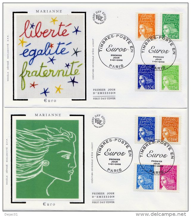 FDC - Marianne Luquet - Yvert 3443 à 3457 - Paris 1er Janvier 2002 - Cote 30 Euros - R386 - 2000-2009