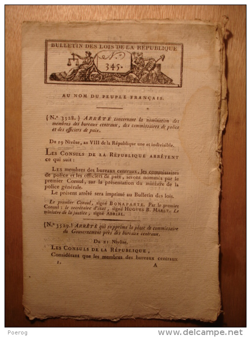BULLETIN DES LOIS De 1800 - CORSAIRE L´AVENTURIER MARINE - PRESSE JOURNAL JOURNAUX - SUSPENSION CONSTITUTION CHOUANS - Gesetze & Erlasse