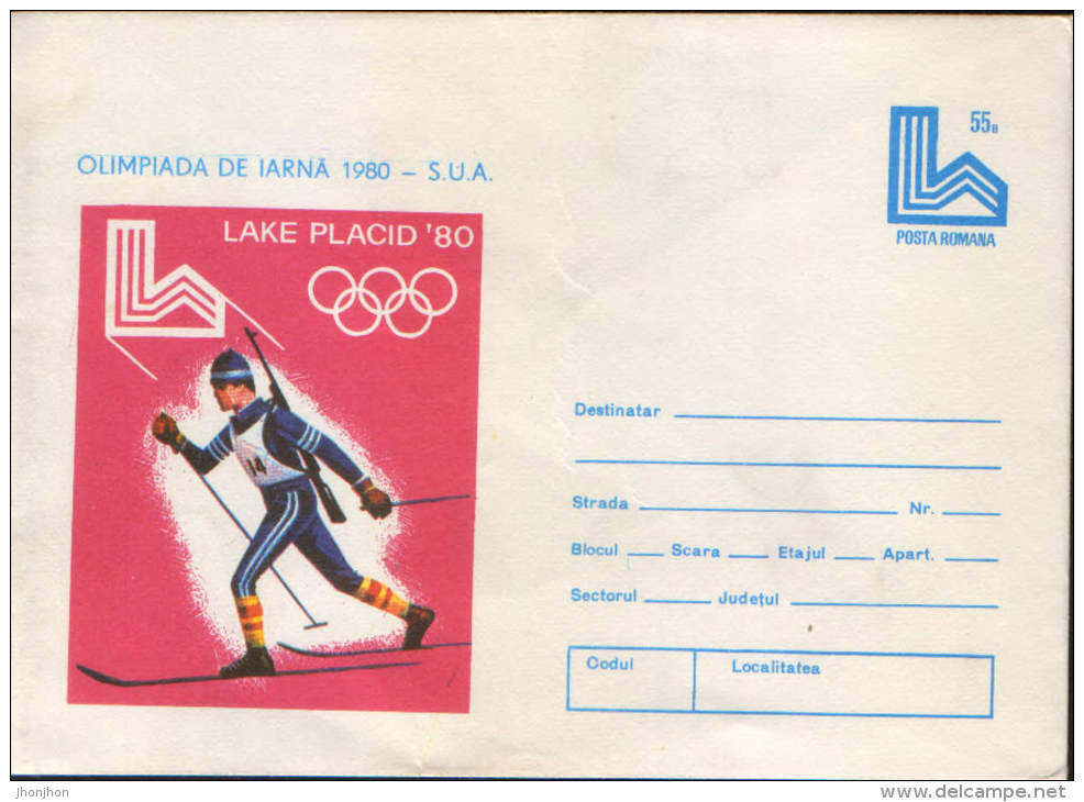 Romania-Postal Stationery Cover 1980,unused- Olympic Games Winter,Lake Placid-Biathlon - Invierno 1980: Lake Placid