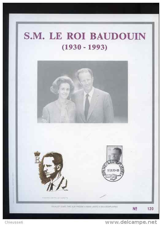 Belgique - S.M. Le Roi Baudoiun - Feuillet D' Art  Sur Presse à Main  Limité A 500 Exemplaires. Frappe En Or . - 1934-1951