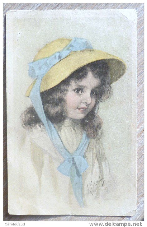 CP Litho Originale Illustrateur FEIERTAG  B.K.W.I. 380 Enfant Portrait Fille NOEUD CHAPEAU - Feiertag, Karl