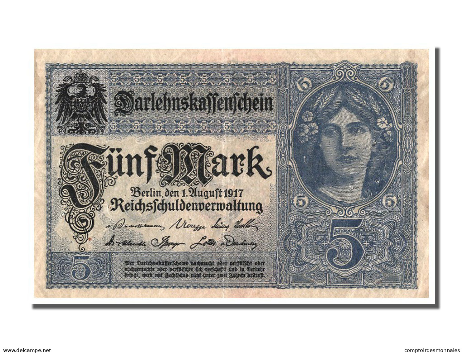 Billet, Allemagne, 5 Mark, 1917, 1917-08-01, TTB - 5 Mark