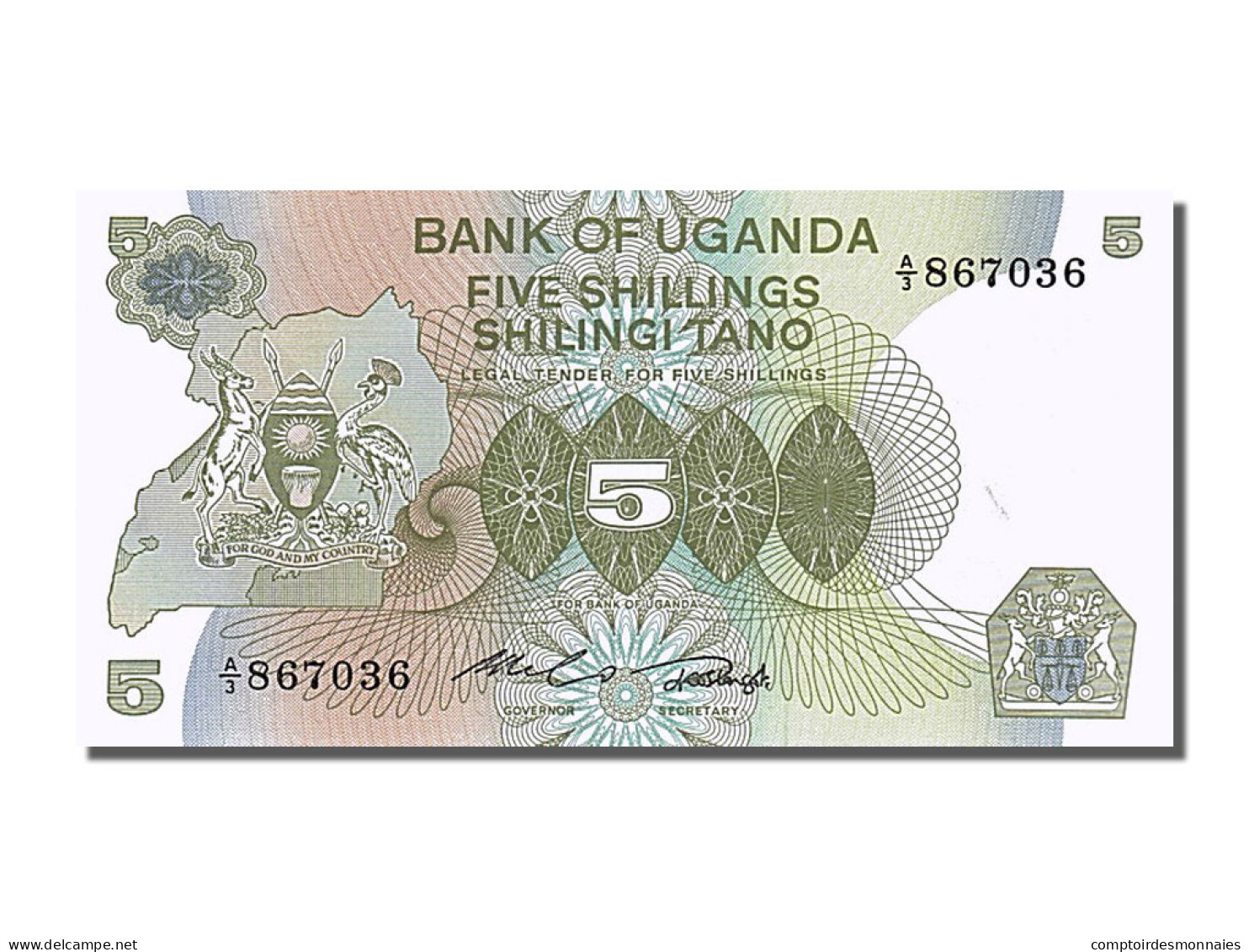 [#253601] Ouganda, 5 Shillings, Type 1982 - Uganda