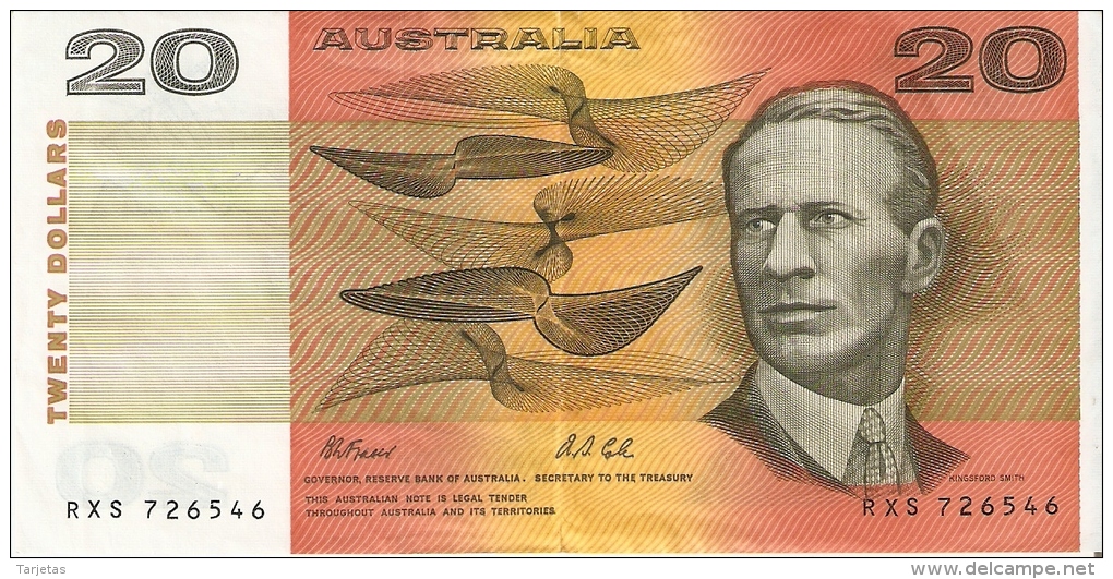 BILLETE DE AUSTRALIA DE 20 DOLLARS   (BANKNOTE) RARO - 1966 Banconote Decimali Training