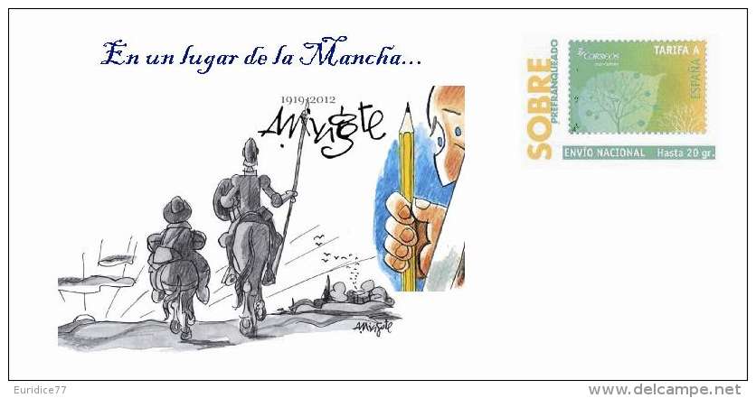 Spain 2013 - Don Quijote De La Mancha By Antonio Mingote Special Prepaid Cover - Ecrivains