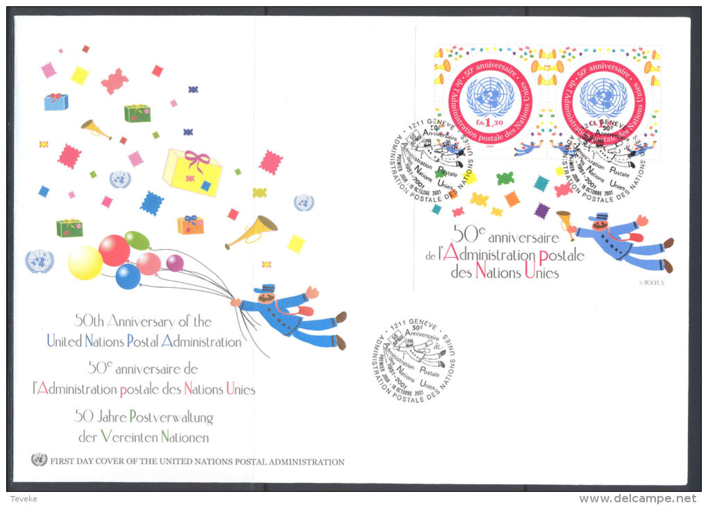 UN Maxi FDC - GE 2001 01 - 50e Anniversaire De L´Administration Postale Des Nations Unies - FDC