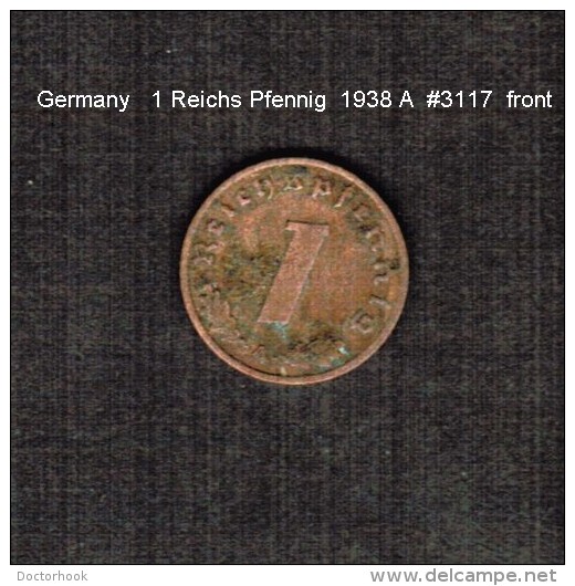 GERMANY     1  REICHSPFENNIG  1938 A  (KM # 89) - 1 Reichspfennig