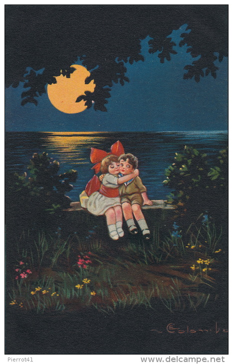 ENFANTS -  Jolie Carte Fantaisie Enfants Amoureux Au Clair De Lune Signée COLOMBO - Colombo, E.