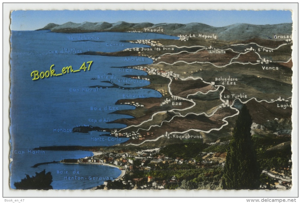 {55590} La Côte D´ Azur Carte Et Vues , De Menton à Cannes à Vol D´ Oiseau - Cartes Géographiques