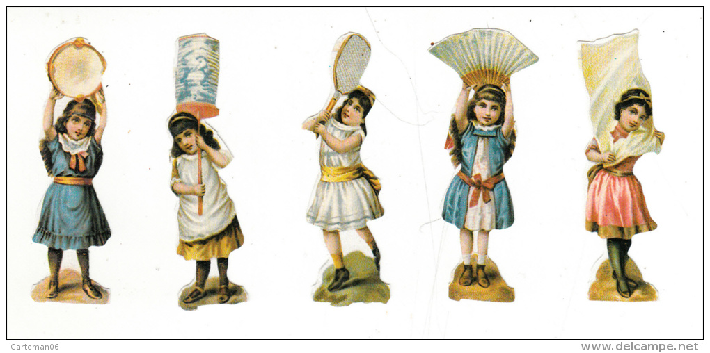 Découpis - Lot De 5 - Fillettes Portant, Lampion, Drapeau, éventail, Raquette, Tambourin - Infantes