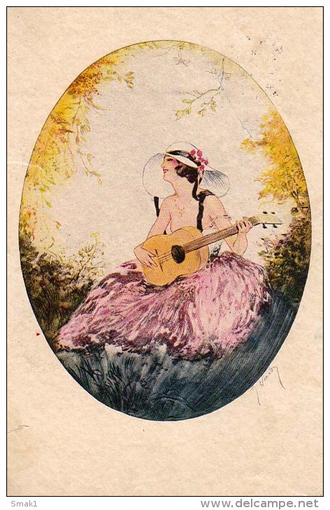AK KÜNSTLERKARTEN FLORENCE HARDY  Ein Schönes Mädchen Mit Einer Gitarre Nr.1054.,ART NOUVEAU,OLD POSTCARD 1943 - Hardy, Florence