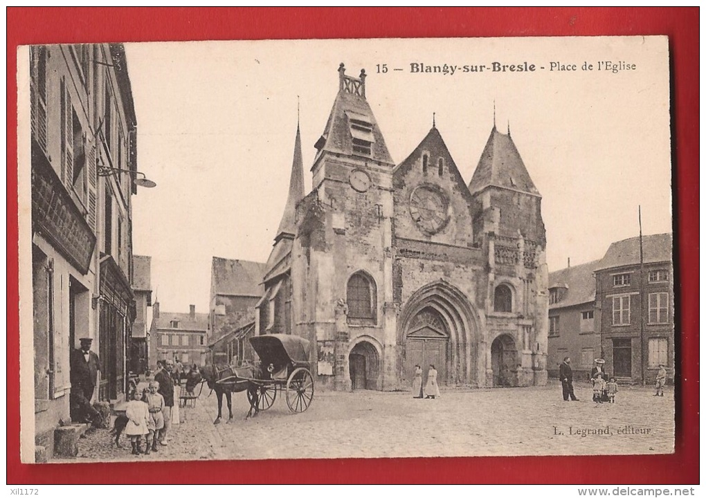 AF-028 Blangy-sur-Bresle Place De L'Eglise, Calèche, ANIME. Circulé Sous Enveloppe - Blangy-sur-Bresle