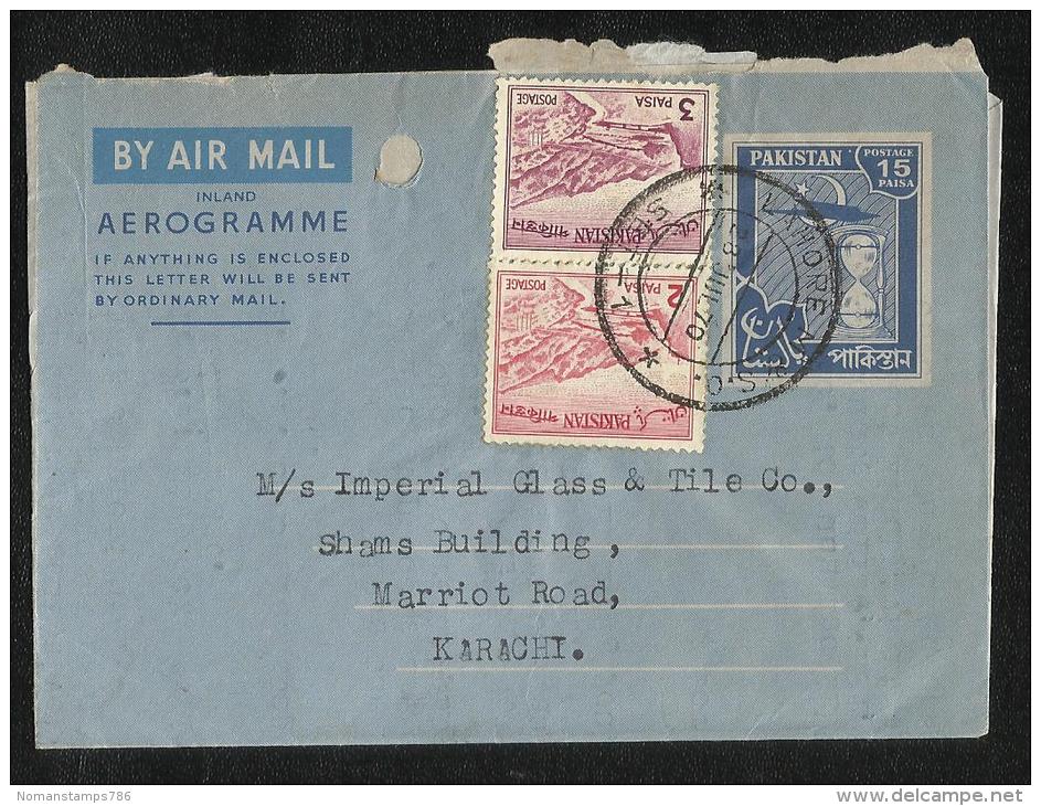 Pakistan Air Mail Postal Used Stationery 15 Paisa  Aerogramme With Stamp  Mountains - Pakistan
