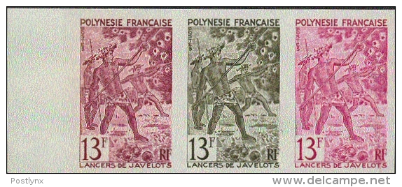 FRENCH POLYNESIA 1967. Throwing Spears PROOFS:3-Strip   [prueba Druckprobe épreuve Prova Proeven] - Sin Dentar, Pruebas De Impresión Y Variedades