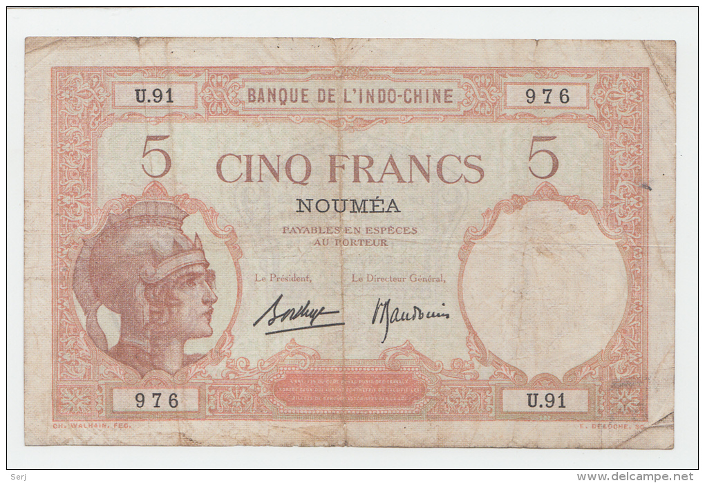 New Caledonia Noumea 5 Francs 1926 "F+" P 36b 36 B - Nouméa (Neukaledonien 1873-1985)