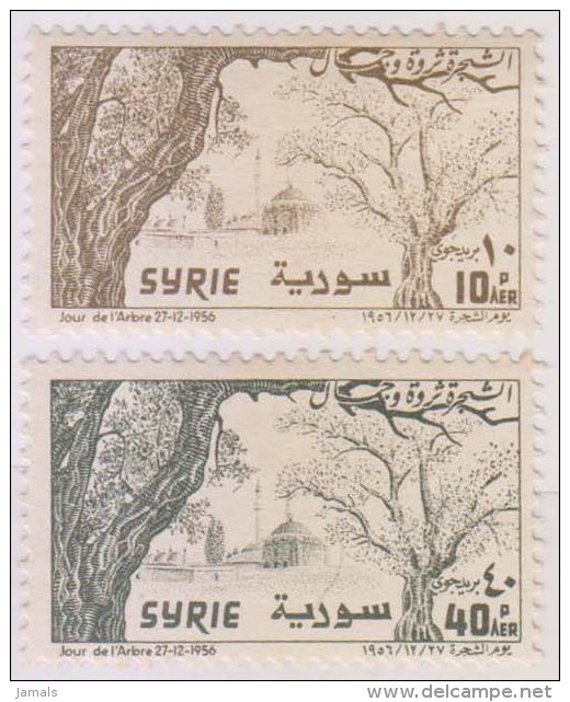 Mosque, Islam, Religion, Set Of 2 MNH 1956 Syria - Moscheen Und Synagogen