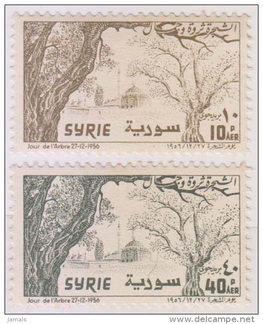 Mosque, Islam, Religion, Set Of 2 MNH 1956 Syria - Mosques & Synagogues