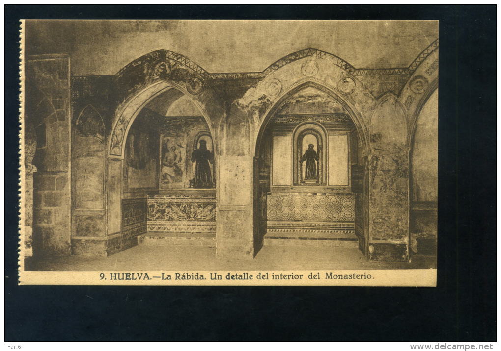 T1376 CARTOLINA TARJETA POSTAL SPAGNA HUELVA LA RABIDA UN DETALLE DEL INTERIOR DEL MONASTERIO FP. NV. - Huelva