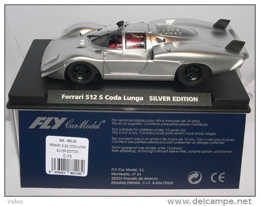 - FLY - Voiture De Circuit  FERRARI 512 S Coda Lunga édition Silver- 1/32° -  Réf 88118 - - Circuits Automobiles