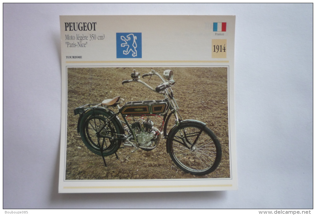 Transports - Sports Moto - Carte Fiche Technique Moto ( Peugeot Moto Legere 350-paris-nice - Tourisme -1914 - Motorcycle Sport