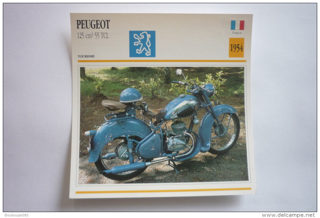 Transports - Sports Moto - Carte Fiche Technique Moto ( Peugeot 125cm3 55 Tcl - Tourisme -1954 ( Description Au Dos - Motorcycle Sport