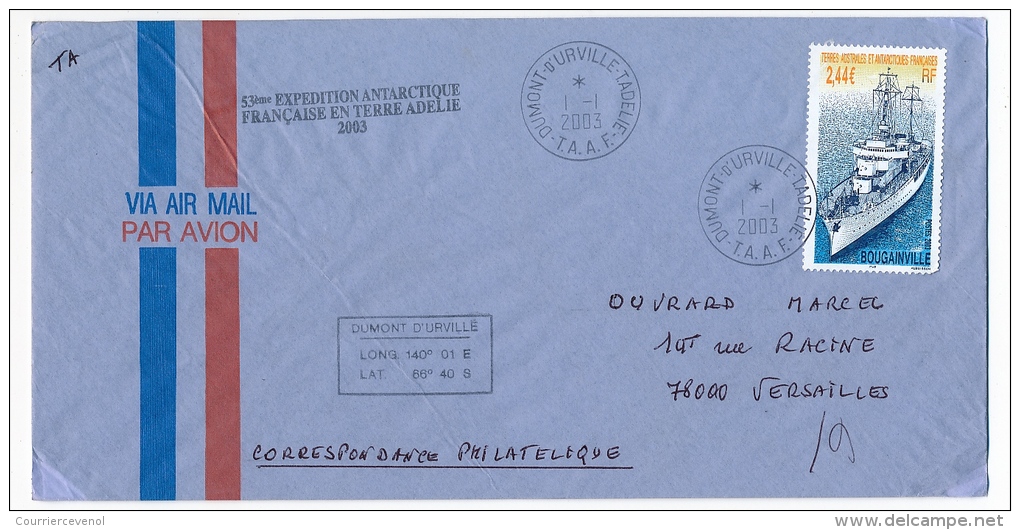 TAAF - 4 Enveloppes DUMONT D'URVILLE - 53eme Expédition --- 1-1-2003 - Cartas & Documentos