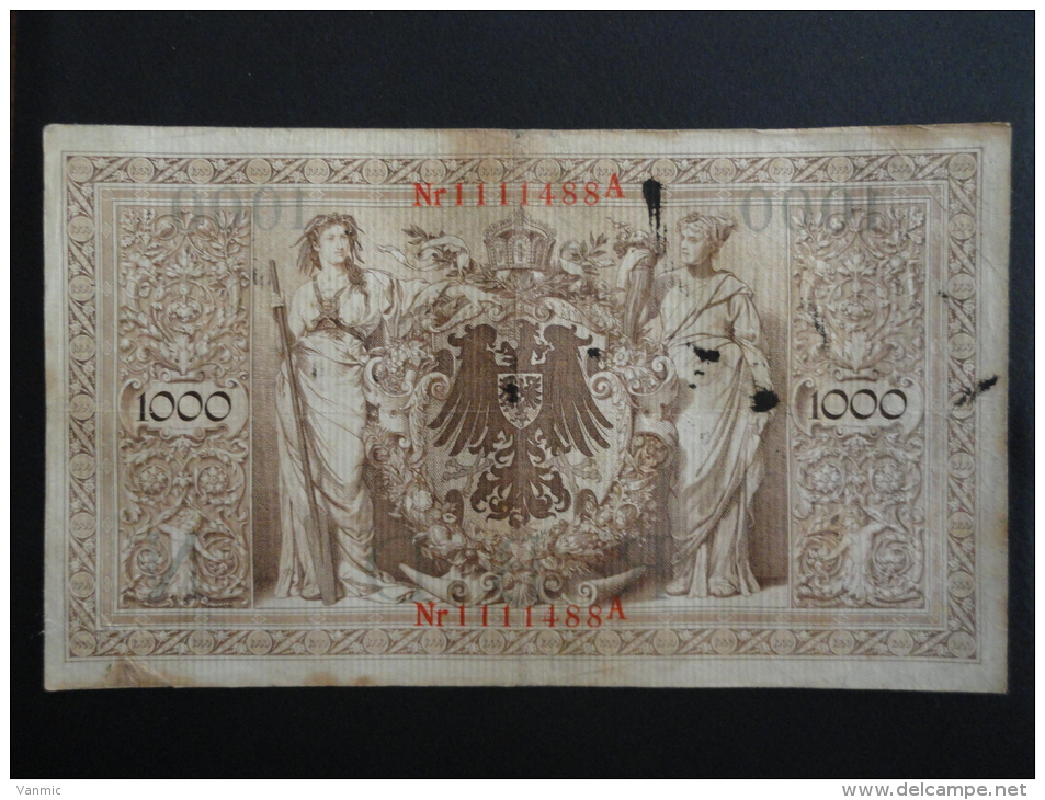 1910 A - 21 Avril 1910 - Billet 1000 Mark - Allemagne - Série A : N° 1111488 A - ReichsBanknote Deutschland Germany - 1000 Mark