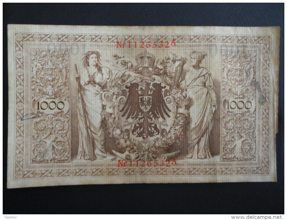 1910 A - 21 Avril 1910 - Billet 1000 Mark - Allemagne - Série A : N° 1126532 A - ReichsBanknote Deutschland Germany - 1000 Mark