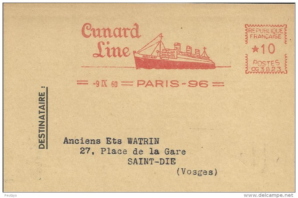 Lettre Flamme EMA Cunard Line Navigation Bateaux Transport  Thematique Paris 12/05 - EMA (Empreintes Machines à Affranchir)