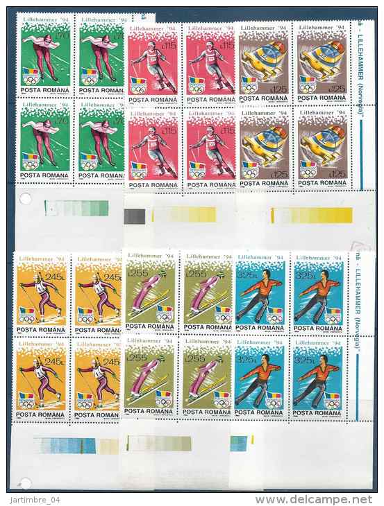 1994 ROUMANIE 4134-39** J.O Lillehammer, Ski, Patinage, Blocs De 4 - Nuovi