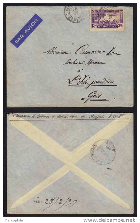 SAINT LOUIS - SENEGAL  /  1937 VARIETE & LETTRE PAR AVION  POUR LA FRANCE / COTE 35.00 EUROS / 2 IMAGES (ref 5352) - Lettres & Documents