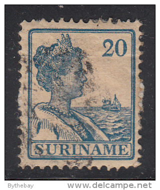 Surinam Used Scott #98 20c Queen Wilhelmina, Blue - Album Adherence - Surinam