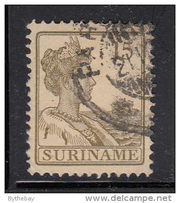 Surinam Used Scott #95 15c Queen Wilhelmina, Olive Green - Surinam