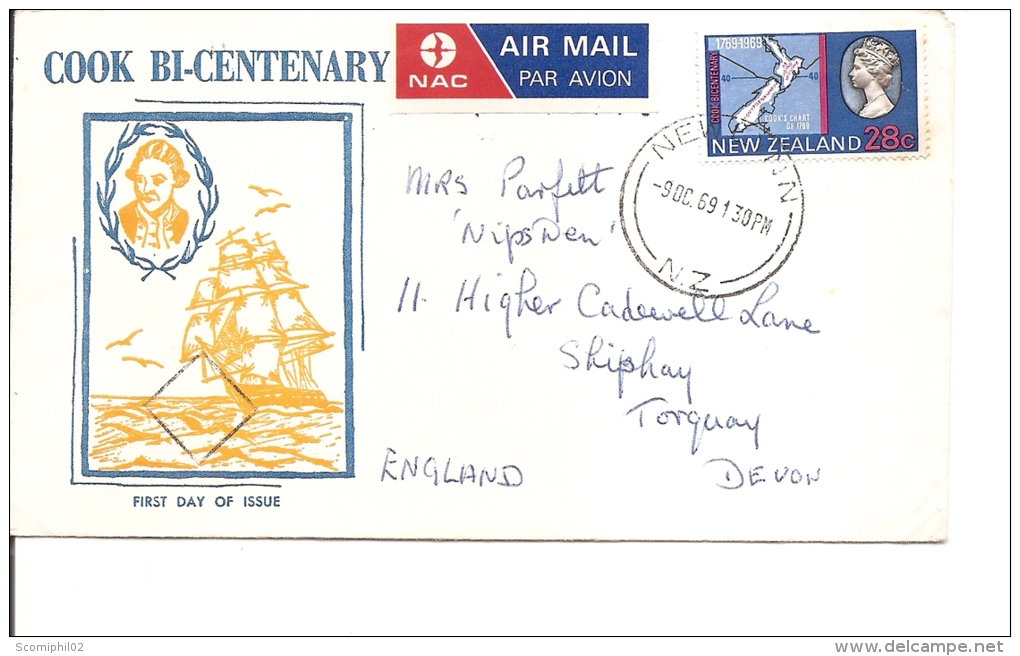 Explorateurs -Cook ( FDC De Nouvelle-Zélande De 1969 Voyagé Vers La Grande-Bretagne à Voir) - Explorers