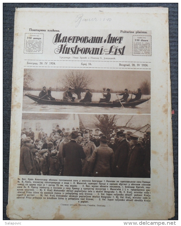 ILUSTROVANI LIST, KRALJ ALEKSANDAR OBILAZI POPLAVLJENA SELA U OKOLINI BEOGRADA    1924   4 SCAN - Magazines