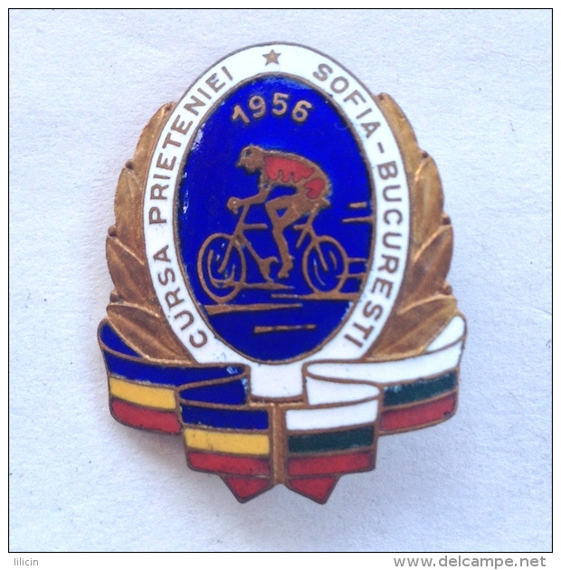 Badge Pin ZN000427 - Bicycle (cycling) Romania Bulgaria Sofia București (Bucuresti) 1956 - Radsport