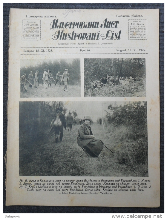 ILUSTROVANI LIST, KRALJ I KRALJICA  U LOVU NA IMANJU BOMBELESA U VINICAMA KOD VARAZDINA  1925   4 SCAN - Magazines