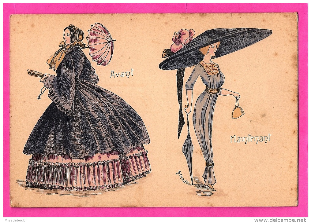 MODE - Illustration Bened ? - La Mode Avant Et Maintenant  -The Fashion Before And Now - Big Hat - Mode