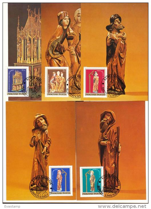 HUNGARY - 1980. Maximum Card Cpl.Set - Colour Wooden Sculptures Mi:3420-3424. - Maximumkarten (MC)