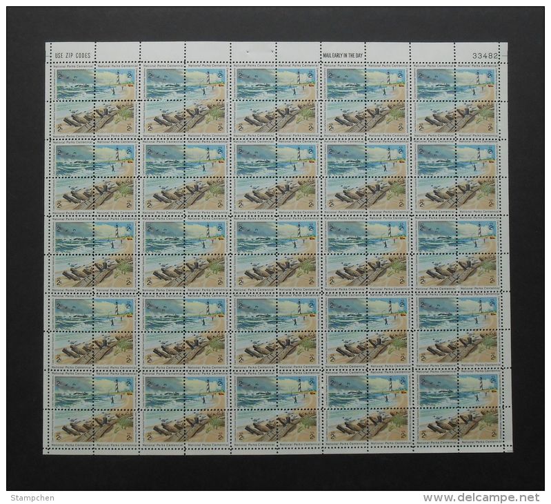 Sheet Of 1972 USA  National Parks Stamps Lighthouse Sea Gull Bird Ship Nature Fishing Sc#1448-1451. - Fogli Completi