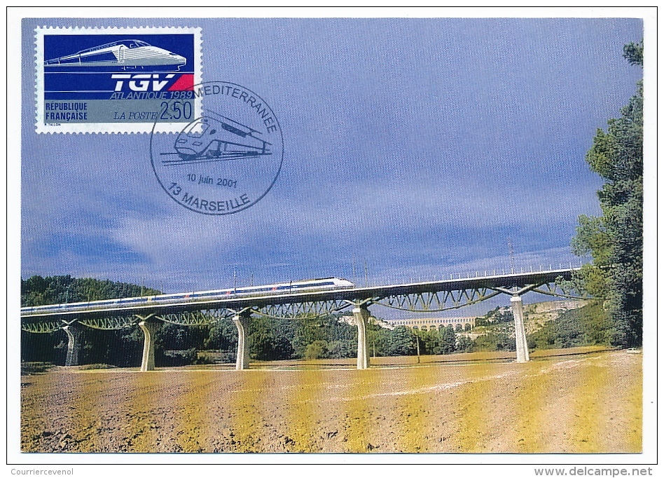 2 Cartes Maximum - TGV Méditerranéen - MARSEILLE - 2001- Viaduc De L'Arc / Viaduc De Ventabren - Treni