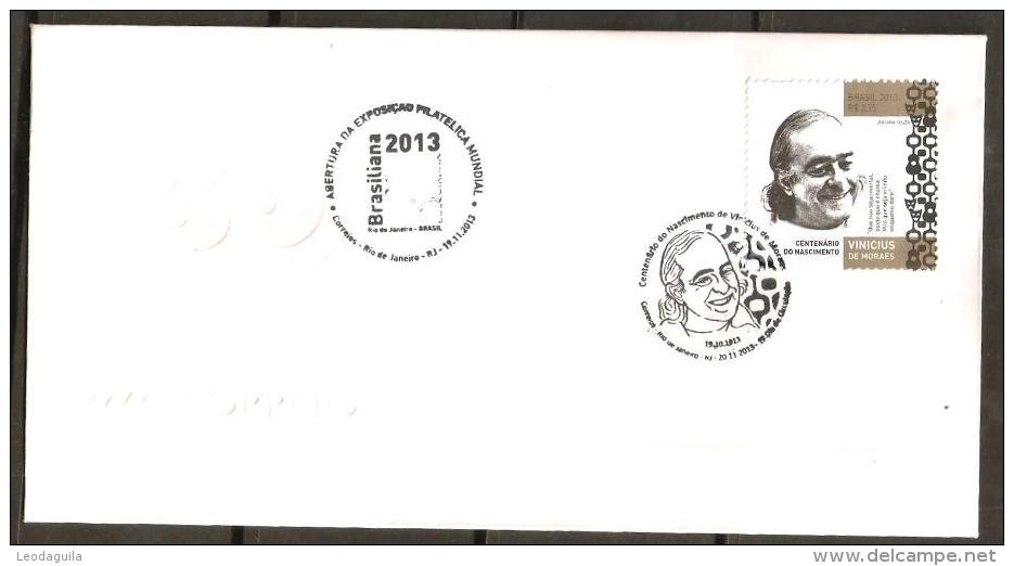 BRAZIL 2013 - BIRTH CENTENARY OF THE POET AND SONGWRITER VINICIUS DE MORAES - FDC - FDC