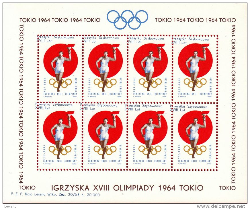 POLAND 1964 TOKYO OLYMPICS S/S NHM GLIDER MAIL CINDERELLA RUNNER TORCH OLYMPIC GAMES ATHLE - Shifted 3 - Alianti