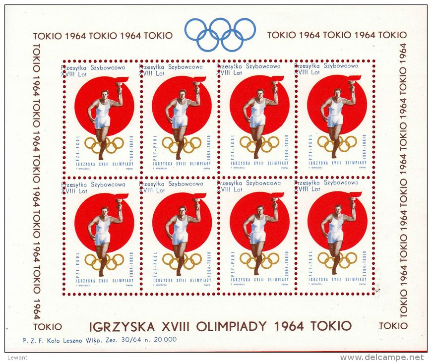 POLAND 1964 TOKYO OLYMPICS S/S NHM GLIDER MAIL CINDERELLA RUNNER TORCH OLYMPIC GAMES ATHLE - Shifted 4 - Zweefvliegers