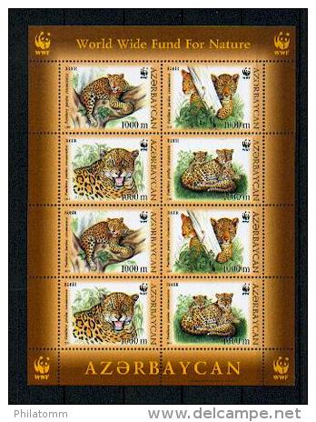 WWF - Aserbaidschan - Mi.Nr. 592 / 595 - "Leopard" ** (2-er Kleinbogen / 2 Set Mini Sheet) - Ungebraucht