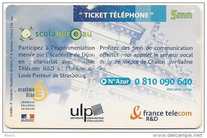 Ticket Non Référencé Dans L'Infocote 2006 -Utilisée Non Luxe -Scolabureau -Lycée N.Niepce Chalon SurSaône 5mn RARE - FT