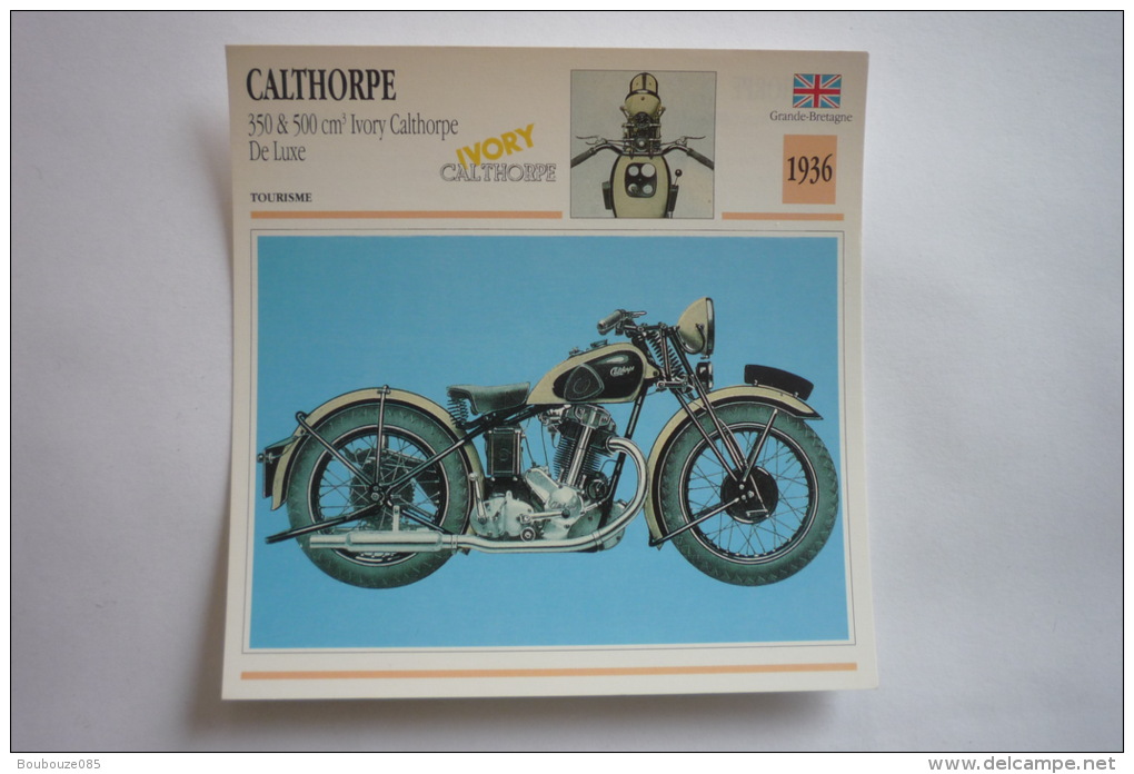 Transports - Sports Moto - Carte Fiche Technique Moto - Calthorpe 350&500 Cm3 Ivory De Luxe - Tourisme -1936 - Motorcycle Sport