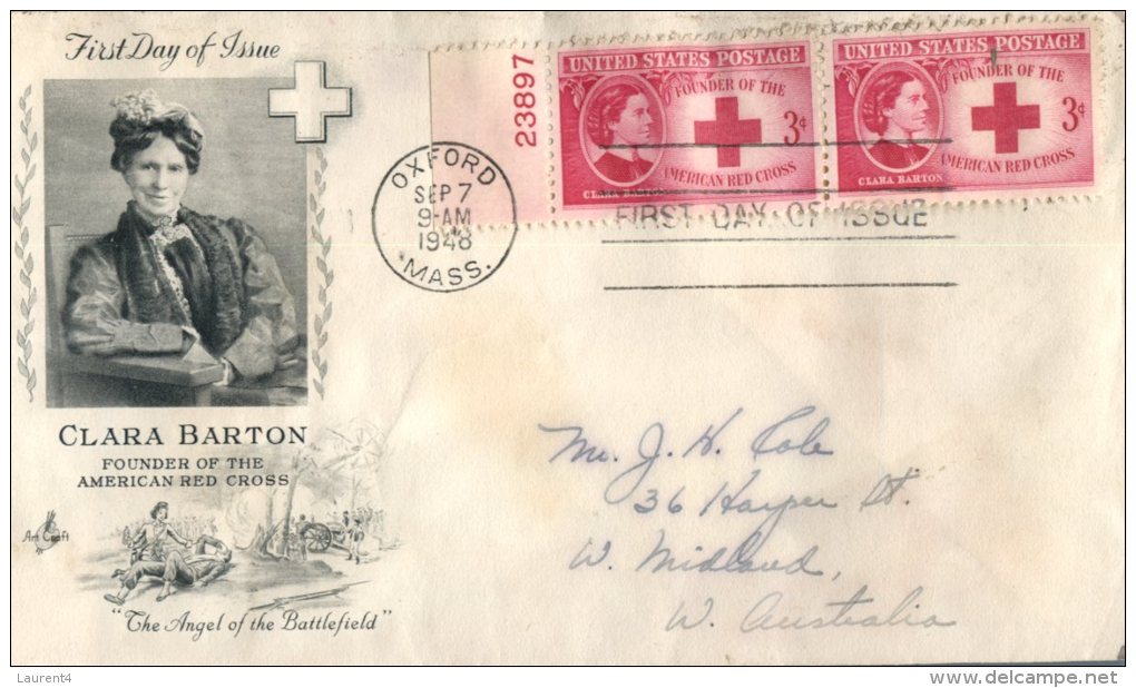 (366) USA FDC Coverposted To Australia - Premier Jour - 1948 - Clara Barton  - Red Cross - 1941-1950