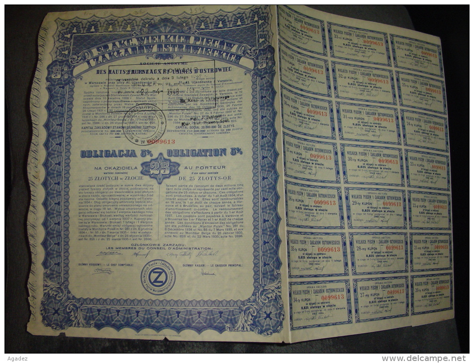 Obligation"Hauts Fourneaux Et Usines D'Ostrowiec"1935 Bon état,reste Des Coupons. - Russia