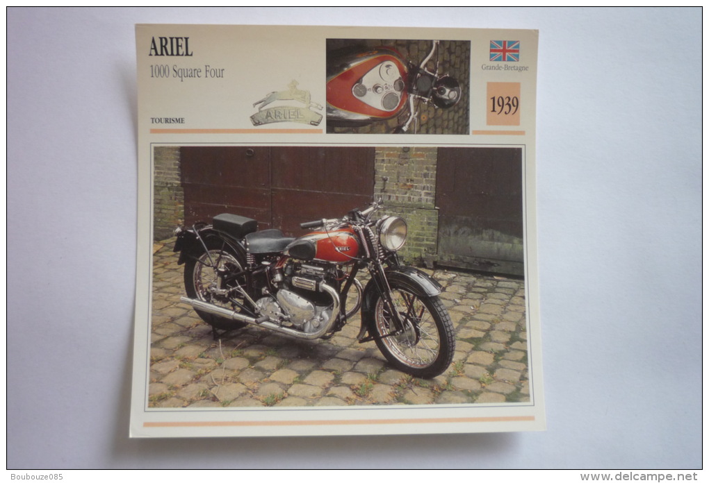 Sports Moto - Carte Fiche Technique Moto - Ariel 1000 Square Four - Tourisme -1939 ( Description Au Dos - Motorcycle Sport